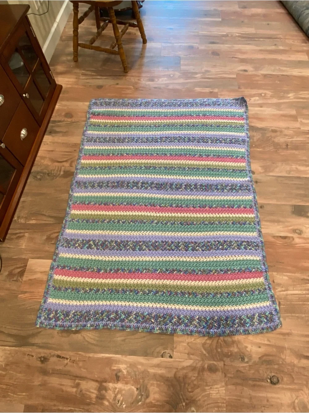 Handmade Multicolor Striped Crochet Throw - Pastel Mix